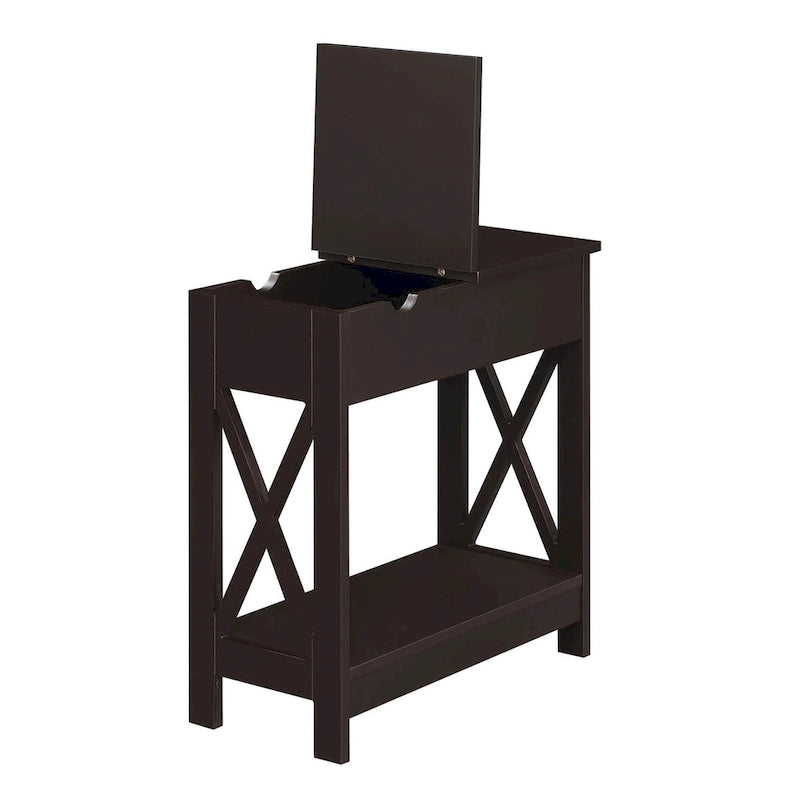 Table d'appoint avec plateau rabattable, station de recharge et étagère — Espresso / Noir / Blanc, 1 personne
