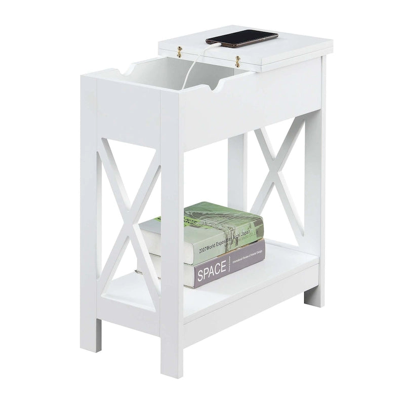 Table d'appoint avec plateau rabattable, station de recharge et étagère — Espresso / Noir / Blanc, 1 personne