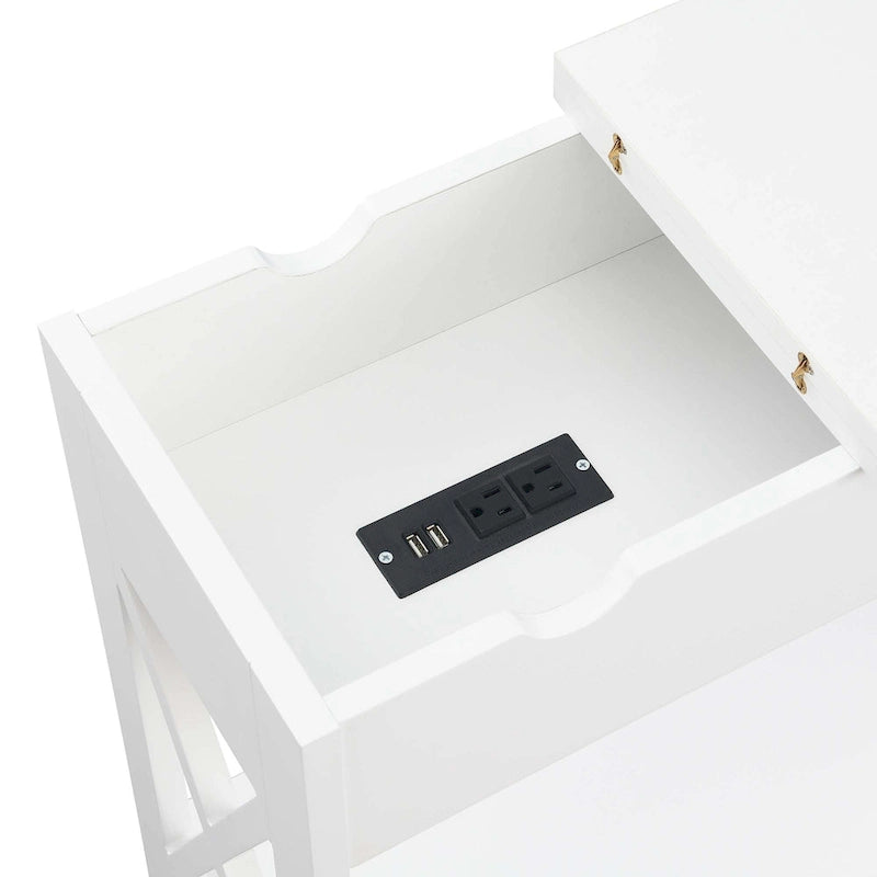 Table d'appoint avec plateau rabattable, station de recharge et étagère — Espresso / Noir / Blanc, 1 personne