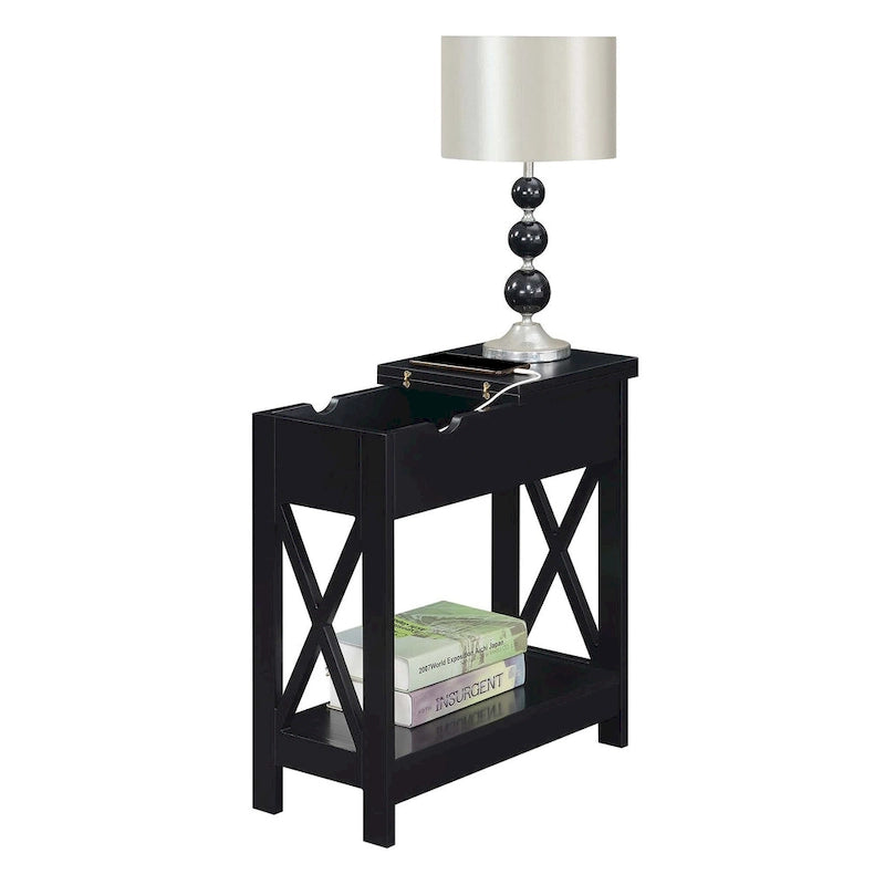 Table d'appoint avec plateau rabattable, station de recharge et étagère — Espresso / Noir / Blanc, 1 personne