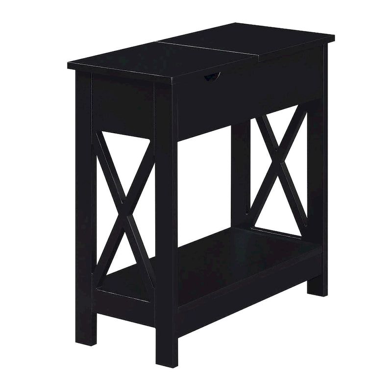Table d'appoint avec plateau rabattable, station de recharge et étagère — Espresso / Noir / Blanc, 1 personne