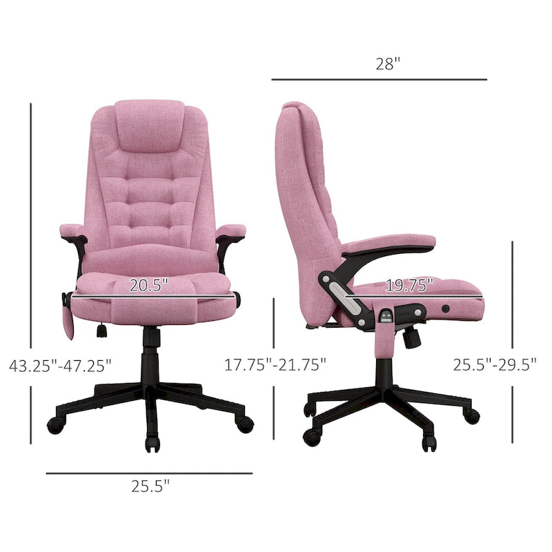 Fauteuil de bureau massant inclinable haut dossier, noir/rose, 1 personne