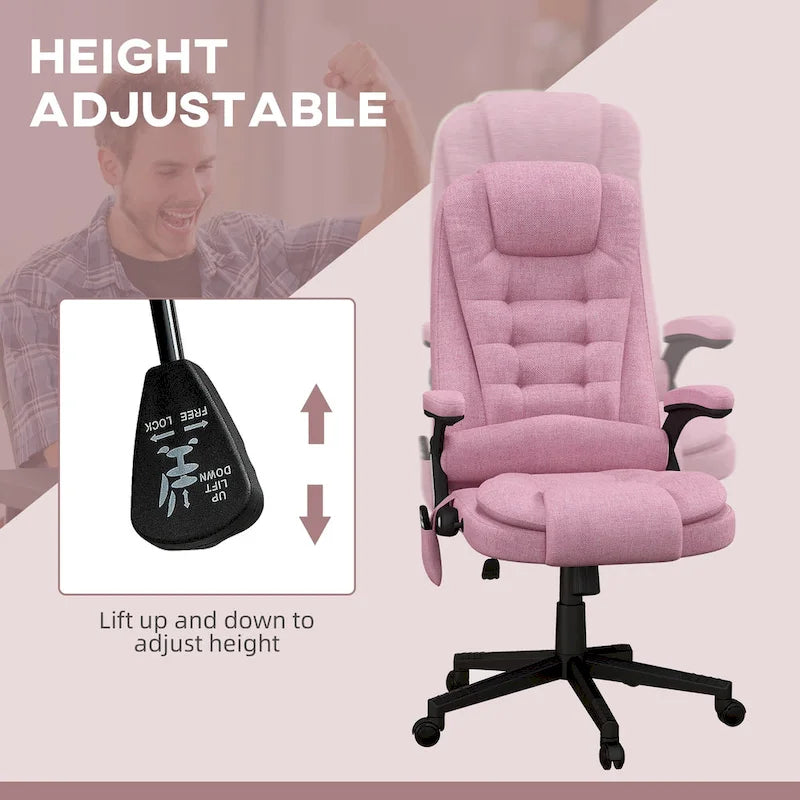 Fauteuil de bureau massant inclinable haut dossier, noir/rose, 1 personne