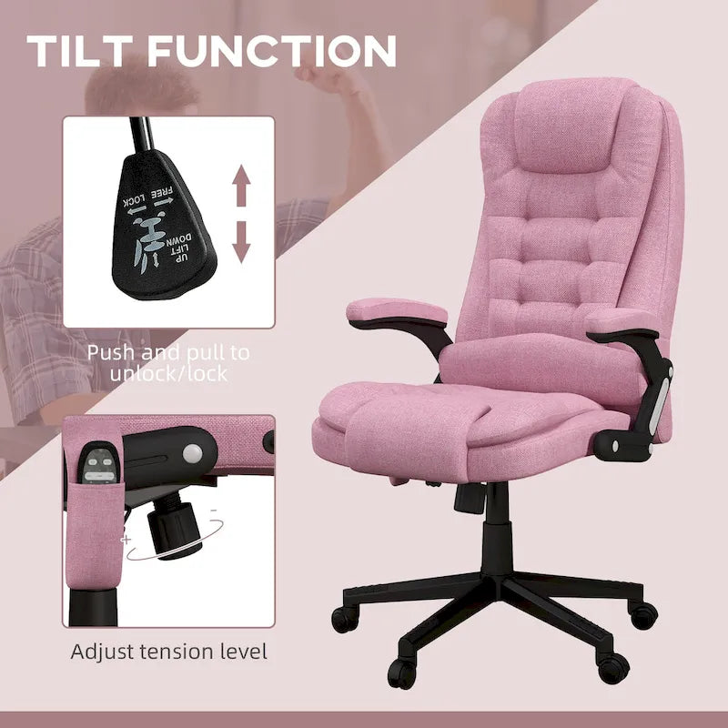 Fauteuil de bureau massant inclinable haut dossier, noir/rose, 1 personne