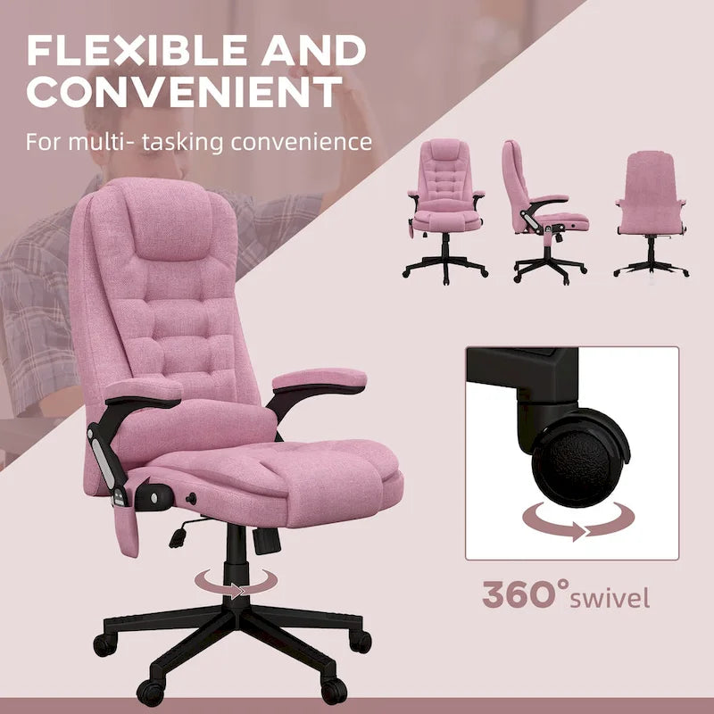 Fauteuil de bureau massant inclinable haut dossier, noir/rose, 1 personne