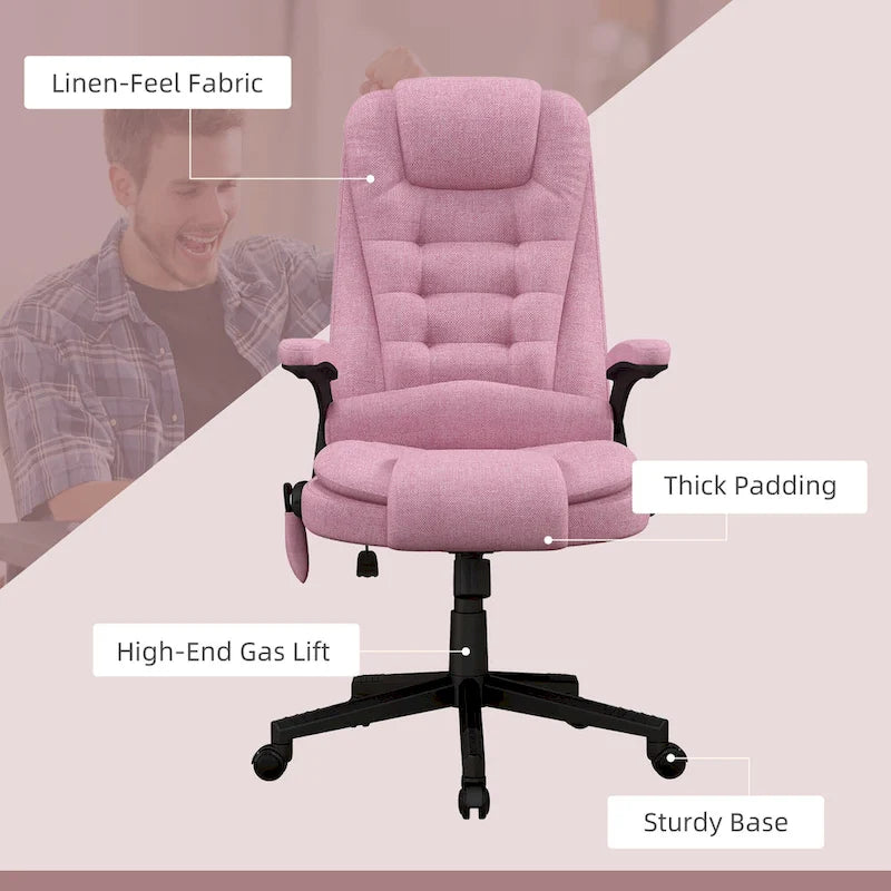 Fauteuil de bureau massant inclinable haut dossier, noir/rose, 1 personne