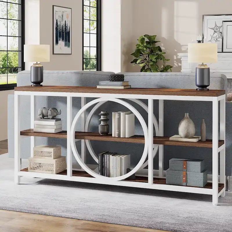 Console Extra Longue — 3 étagères | Marron Rétro+Blanc / Marron Rustique+Noir / Gris+Noir / Blanc
