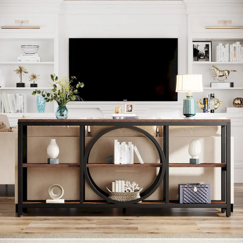 Console Extra Longue — 3 étagères | Marron Rétro+Blanc / Marron Rustique+Noir / Gris+Noir / Blanc
