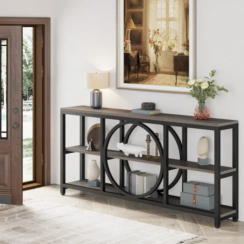 Console Extra Longue — 3 étagères | Marron Rétro+Blanc / Marron Rustique+Noir / Gris+Noir / Blanc