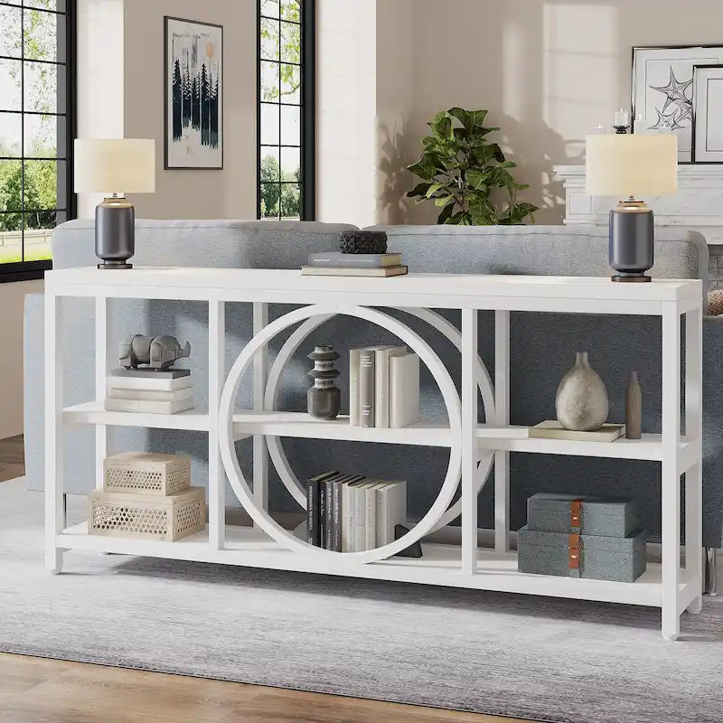 Console Extra Longue — 3 étagères | Marron Rétro+Blanc / Marron Rustique+Noir / Gris+Noir / Blanc
