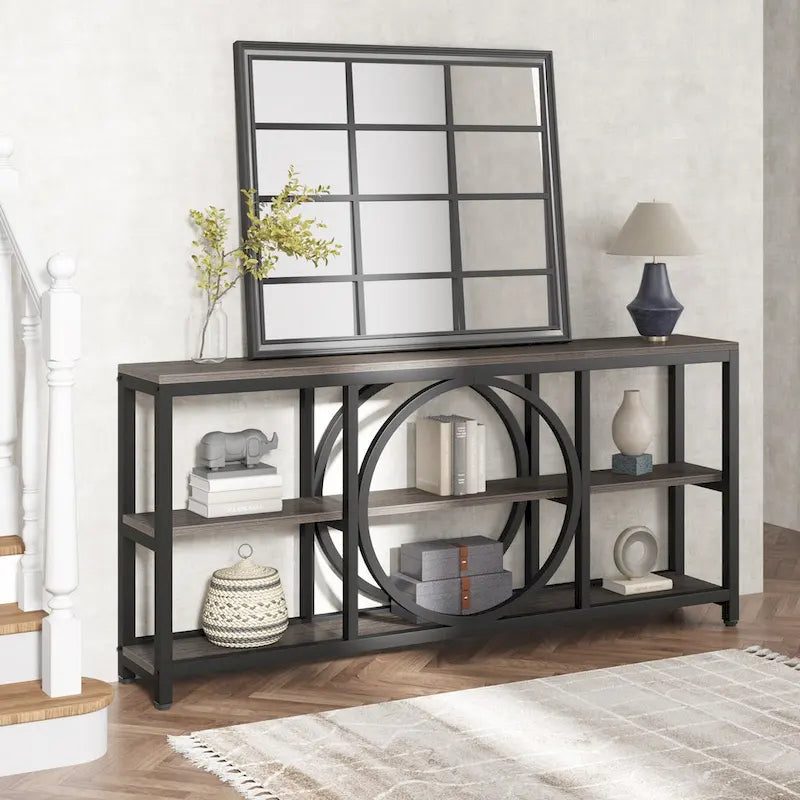 Console Extra Longue — 3 étagères | Marron Rétro+Blanc / Marron Rustique+Noir / Gris+Noir / Blanc