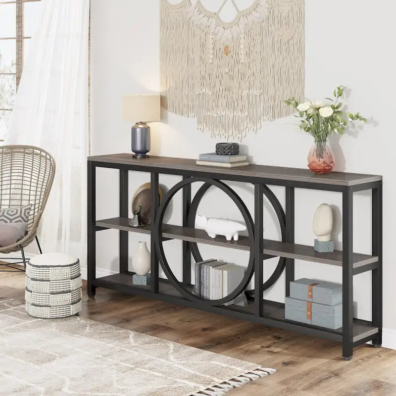 Console Extra Longue — 3 étagères | Marron Rétro+Blanc / Marron Rustique+Noir / Gris+Noir / Blanc