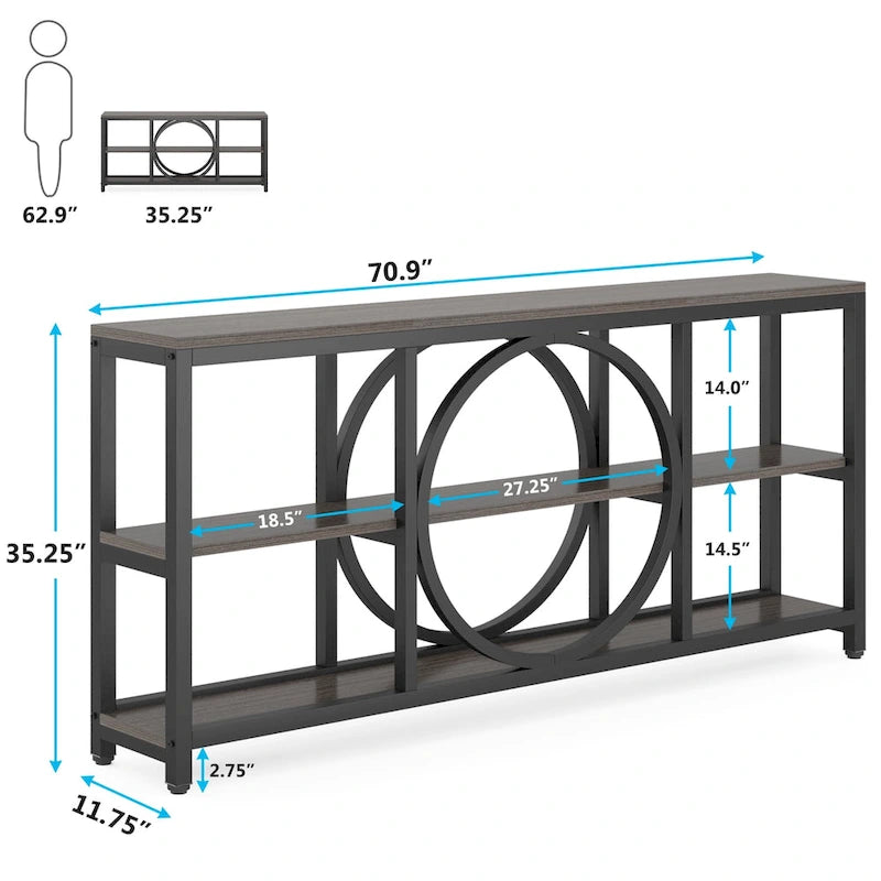 Console Extra Longue — 3 étagères | Marron Rétro+Blanc / Marron Rustique+Noir / Gris+Noir / Blanc