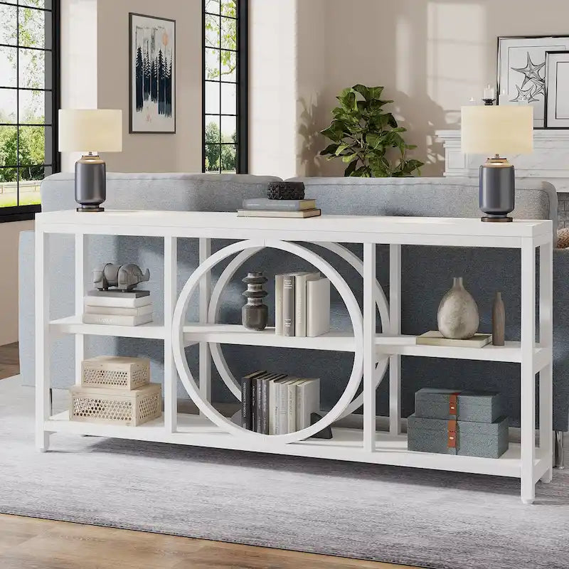 Console Extra Longue — 3 étagères | Marron Rétro+Blanc / Marron Rustique+Noir / Gris+Noir / Blanc