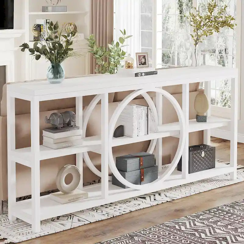 Console Extra Longue — 3 étagères | Marron Rétro+Blanc / Marron Rustique+Noir / Gris+Noir / Blanc
