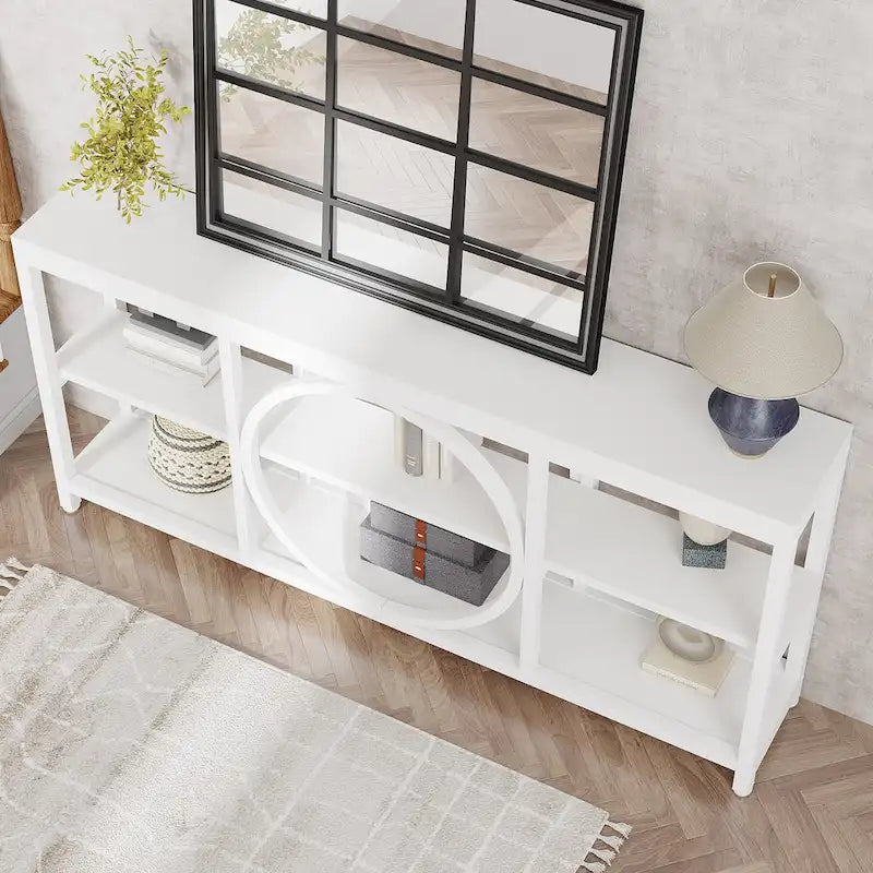 Console Extra Longue — 3 étagères | Marron Rétro+Blanc / Marron Rustique+Noir / Gris+Noir / Blanc