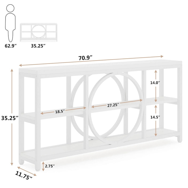Console Extra Longue — 3 étagères | Marron Rétro+Blanc / Marron Rustique+Noir / Gris+Noir / Blanc