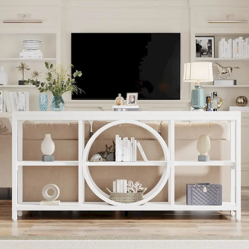Console Extra Longue — 3 étagères | Marron Rétro+Blanc / Marron Rustique+Noir / Gris+Noir / Blanc