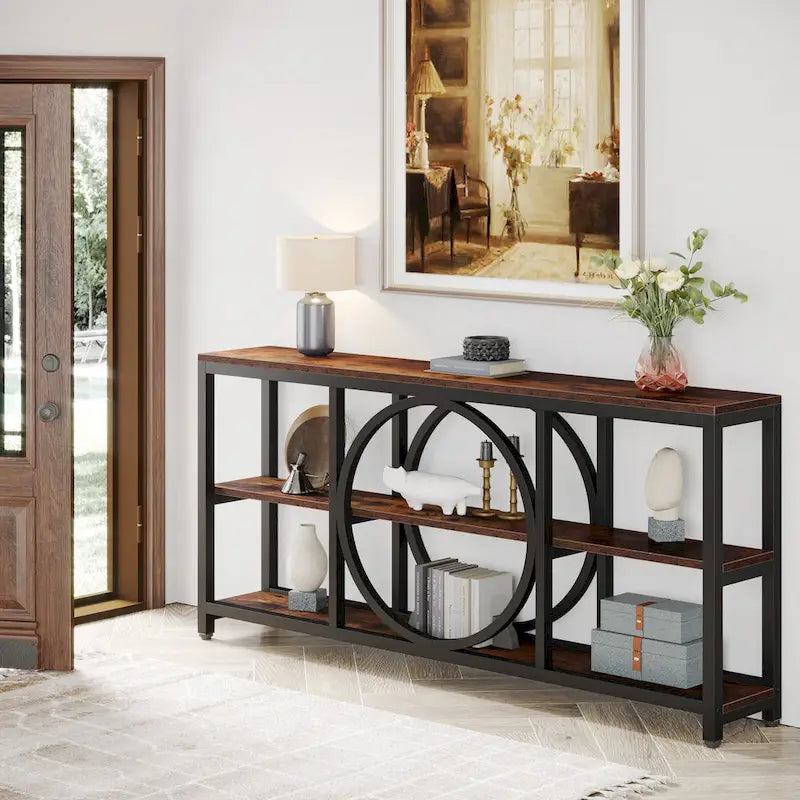 Console Extra Longue — 3 étagères | Marron Rétro+Blanc / Marron Rustique+Noir / Gris+Noir / Blanc