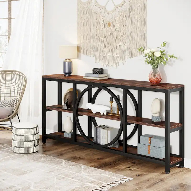 Console Extra Longue — 3 étagères | Marron Rétro+Blanc / Marron Rustique+Noir / Gris+Noir / Blanc