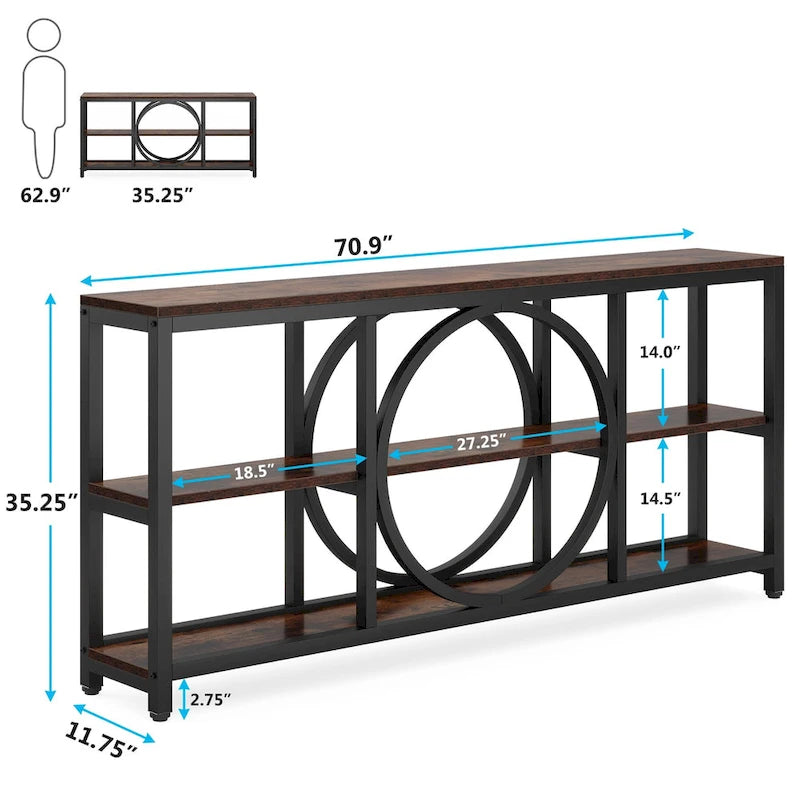 Console Extra Longue — 3 étagères | Marron Rétro+Blanc / Marron Rustique+Noir / Gris+Noir / Blanc