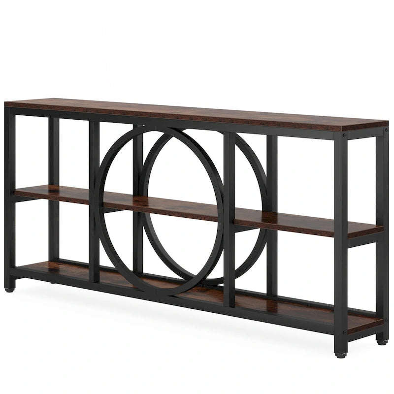 Console Extra Longue — 3 étagères | Marron Rétro+Blanc / Marron Rustique+Noir / Gris+Noir / Blanc