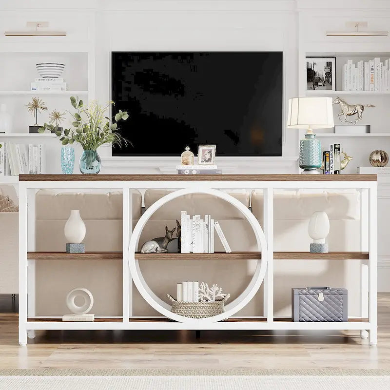 Console Extra Longue — 3 étagères | Marron Rétro+Blanc / Marron Rustique+Noir / Gris+Noir / Blanc