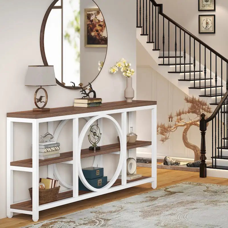 Console Extra Longue — 3 étagères | Marron Rétro+Blanc / Marron Rustique+Noir / Gris+Noir / Blanc