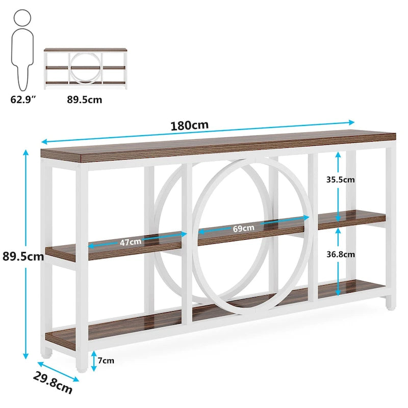 Console Extra Longue — 3 étagères | Marron Rétro+Blanc / Marron Rustique+Noir / Gris+Noir / Blanc