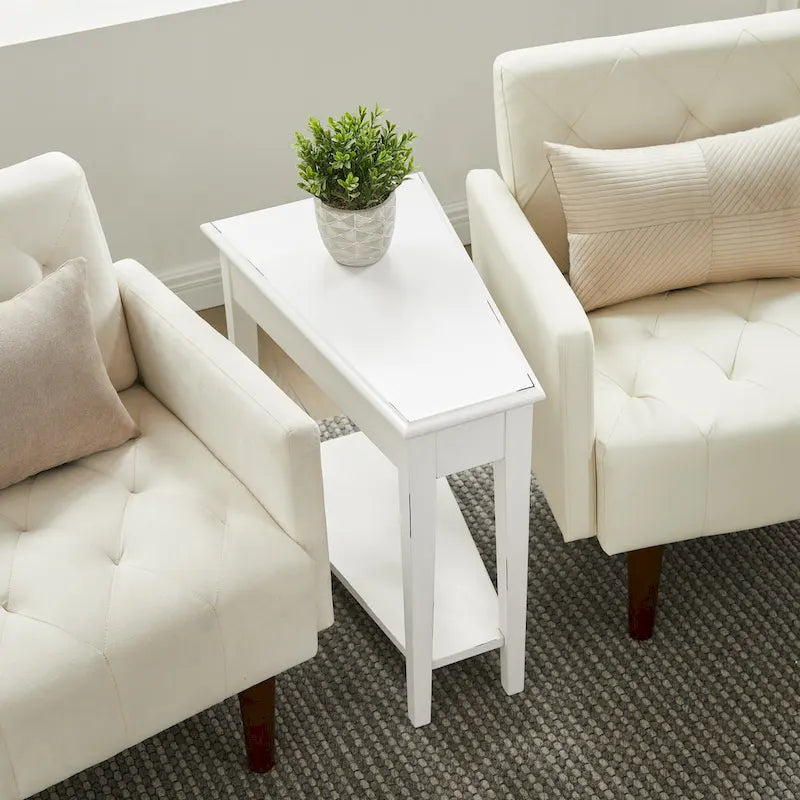 Table d'appoint compensée à 1 place avec étagère – Ardoise / Chêne moyen / Blanc