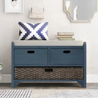Banc de rangement de ferme 1 place avec tiroirs et panier, gris clair / blanc / bleu marine / espresso