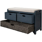 Banc de rangement de ferme 1 place avec tiroirs et panier, gris clair / blanc / bleu marine / espresso