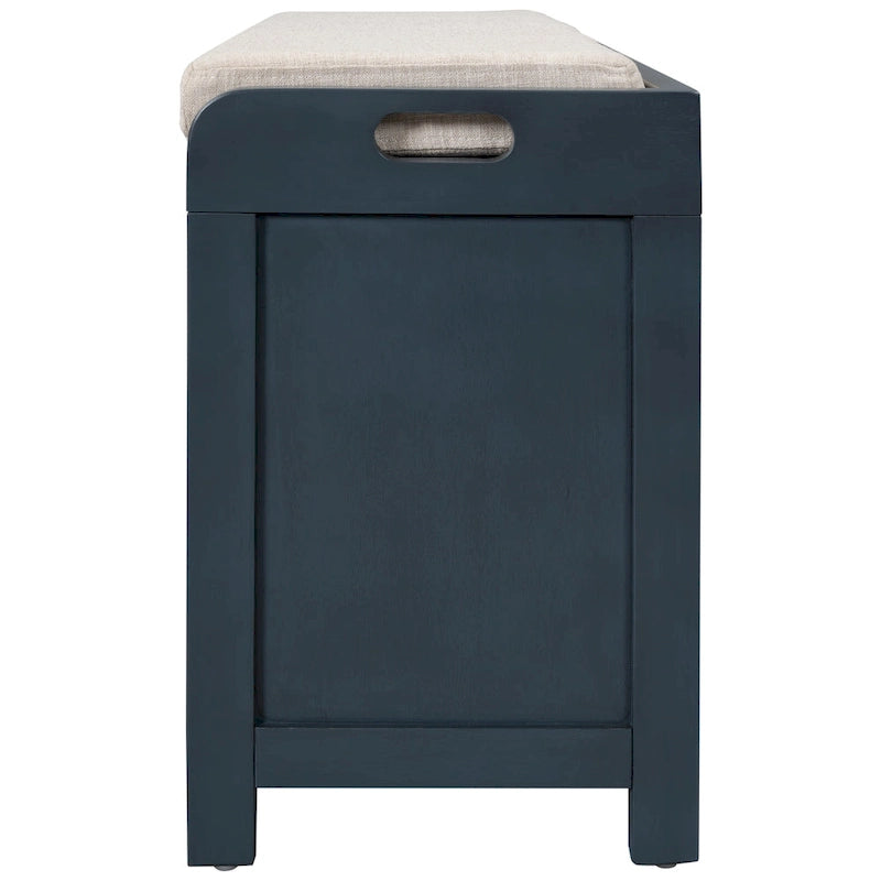 Banc de rangement de ferme 1 place avec tiroirs et panier, gris clair / blanc / bleu marine / espresso