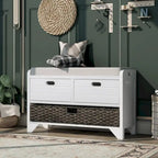 Banc de rangement de ferme 1 place avec tiroirs et panier, gris clair / blanc / bleu marine / espresso