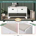 Banc de rangement de ferme 1 place avec tiroirs et panier, gris clair / blanc / bleu marine / espresso
