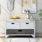 Banc de rangement de ferme 1 place avec tiroirs et panier, gris clair / blanc / bleu marine / espresso