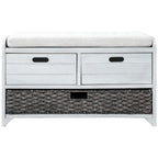Banc de rangement de ferme 1 place avec tiroirs et panier, gris clair / blanc / bleu marine / espresso
