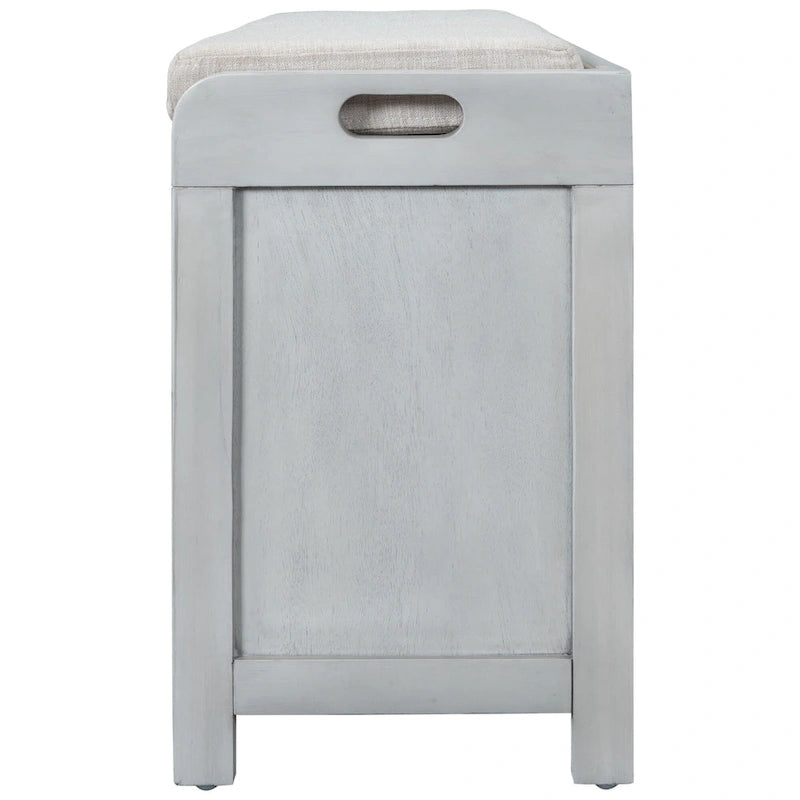 Banc de rangement de ferme 1 place avec tiroirs et panier, gris clair / blanc / bleu marine / espresso