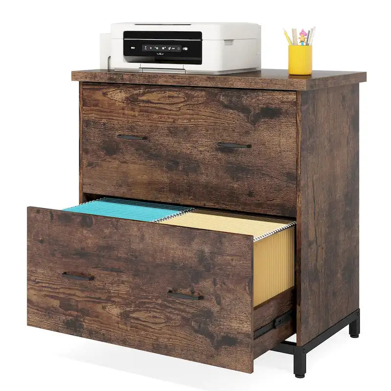 Classeur à 2 tiroirs – Noir / Blanc / Brun / Rustique, Format lettre