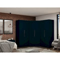 Armoire d'angle 3 sections avec 4 tiroirs — Bleu Nuit / Marron / Blanc, pour 1 personne