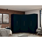 Armoire d'angle 3 sections avec 4 tiroirs — Bleu Nuit / Marron / Blanc, pour 1 personne