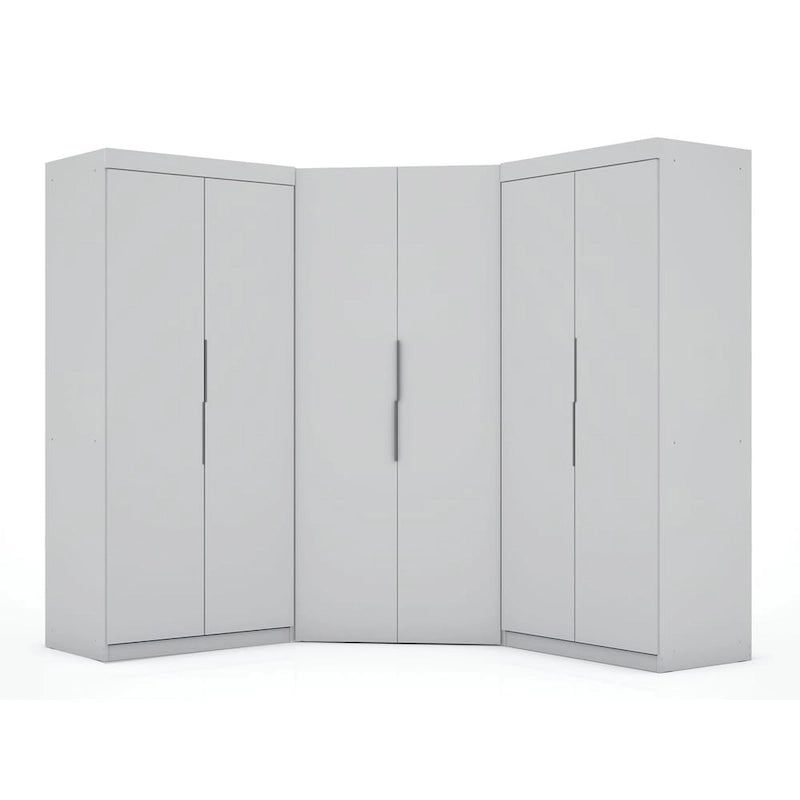 Armoire d'angle 3 sections avec 4 tiroirs — Bleu Nuit / Marron / Blanc, pour 1 personne