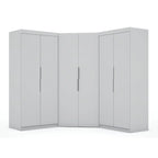 Armoire d'angle 3 sections avec 4 tiroirs — Bleu Nuit / Marron / Blanc, pour 1 personne