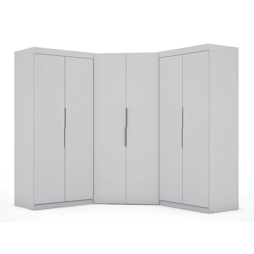 Armoire d'angle 3 sections avec 4 tiroirs — Bleu Nuit / Marron / Blanc, pour 1 personne