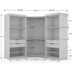 Armoire d'angle 3 sections avec 4 tiroirs — Bleu Nuit / Marron / Blanc, pour 1 personne