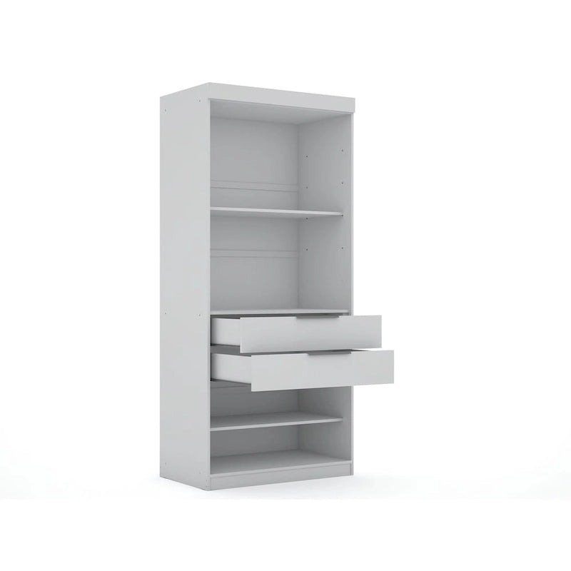 Armoire d'angle 3 sections avec 4 tiroirs — Bleu Nuit / Marron / Blanc, pour 1 personne