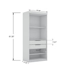 Armoire d'angle 3 sections avec 4 tiroirs — Bleu Nuit / Marron / Blanc, pour 1 personne