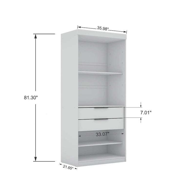 Armoire d'angle 3 sections avec 4 tiroirs — Bleu Nuit / Marron / Blanc, pour 1 personne