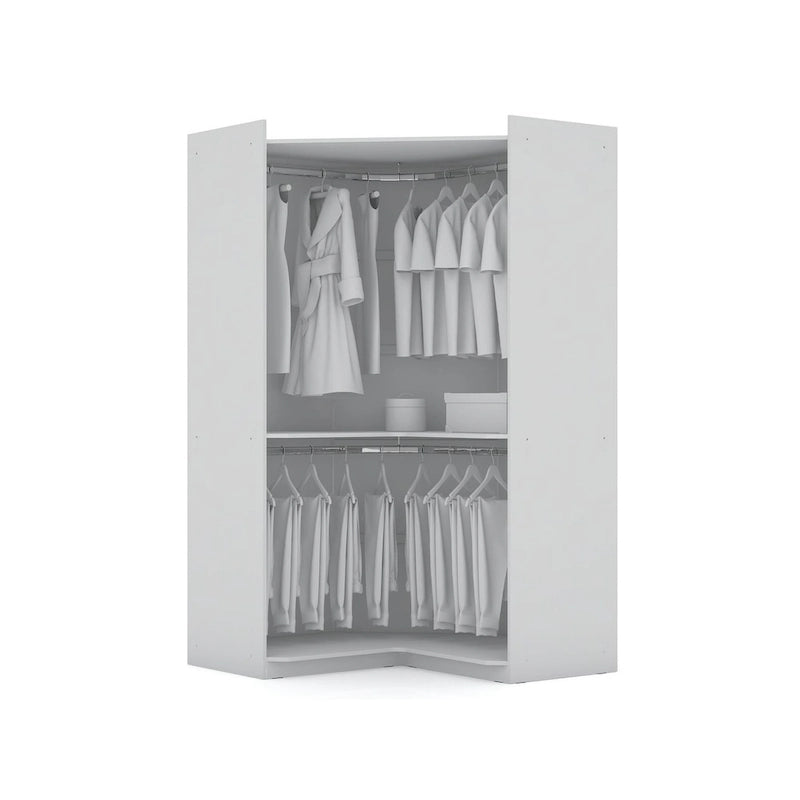 Armoire d'angle 3 sections avec 4 tiroirs — Bleu Nuit / Marron / Blanc, pour 1 personne