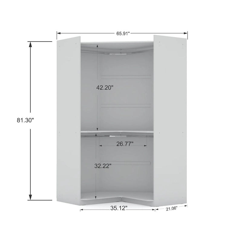 Armoire d'angle 3 sections avec 4 tiroirs — Bleu Nuit / Marron / Blanc, pour 1 personne